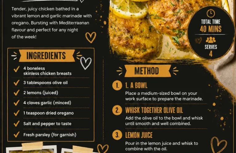 Delicious Greek-Inspired Lemon Chicken garnished with fresh herbs and lemon slices.
