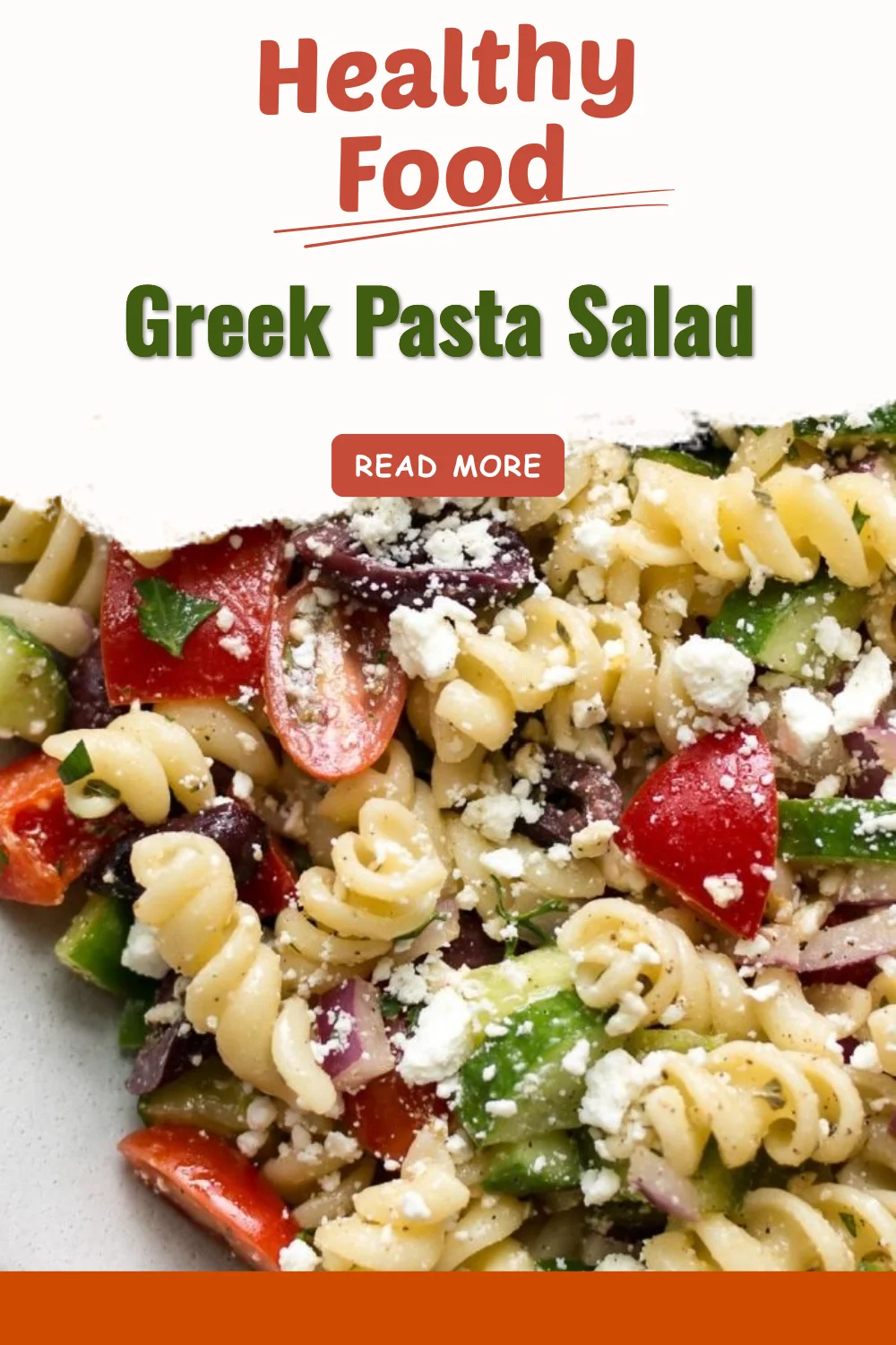 Greek Pasta Salad with vegetables and feta cheese in a bowl