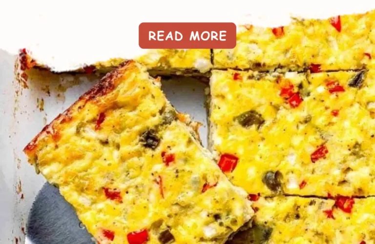 A delicious Green Chile Egg Casserole topped with cheese and green chiles.