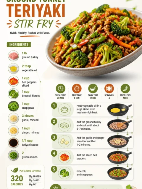 Ground Turkey Teriyaki Stir Fry with colorful vegetables in a skillet