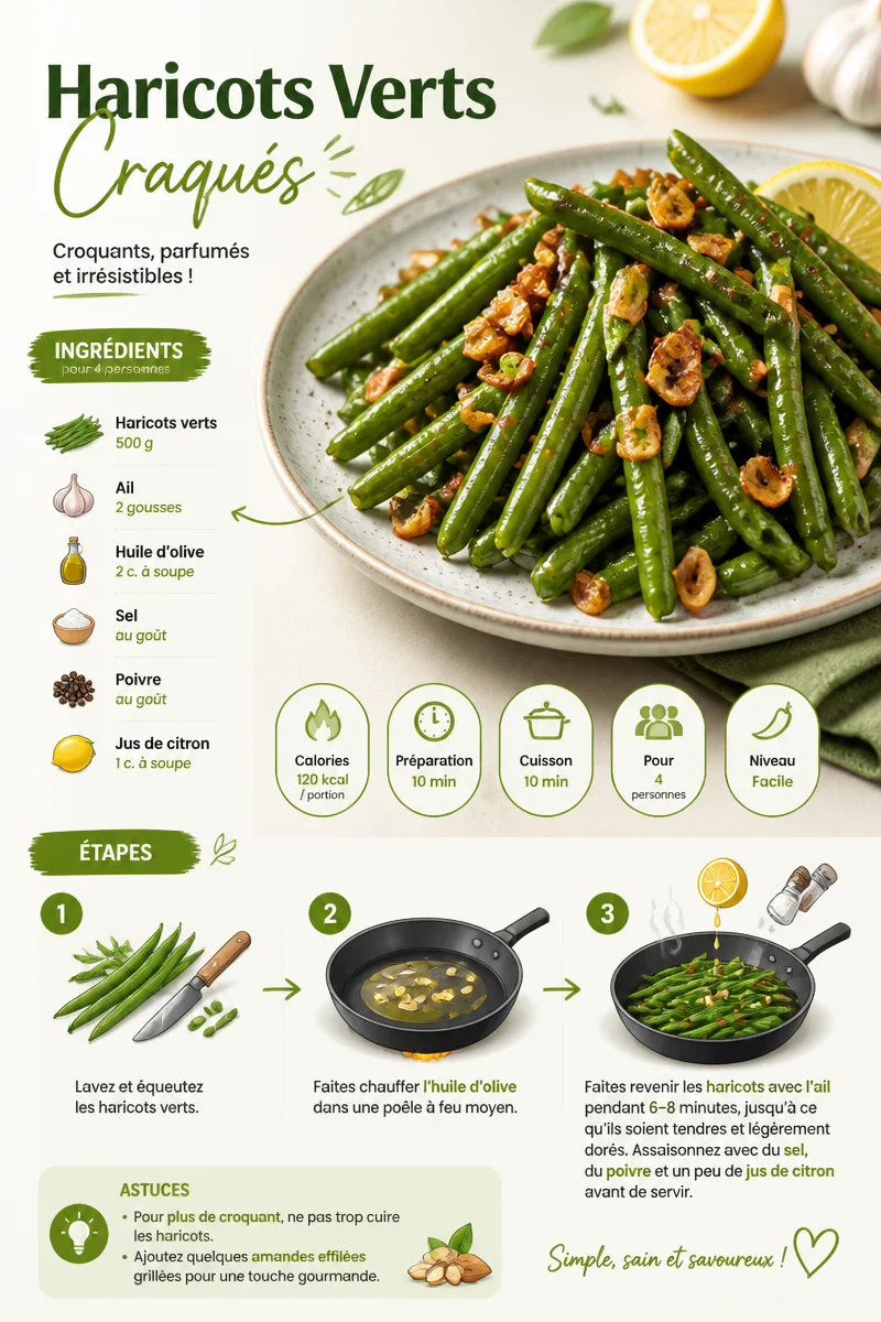 Recette de haricots verts craqués, légumes frais et savoureux