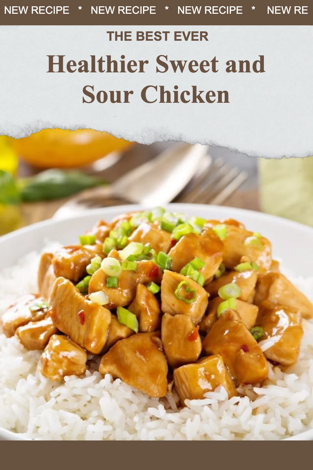 Healthier sweet and sour chicken served with vegetables on a plate