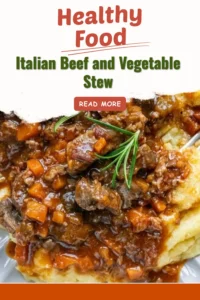 Bowl of Italian Beef and Vegetable Stew garnished with fresh herbs