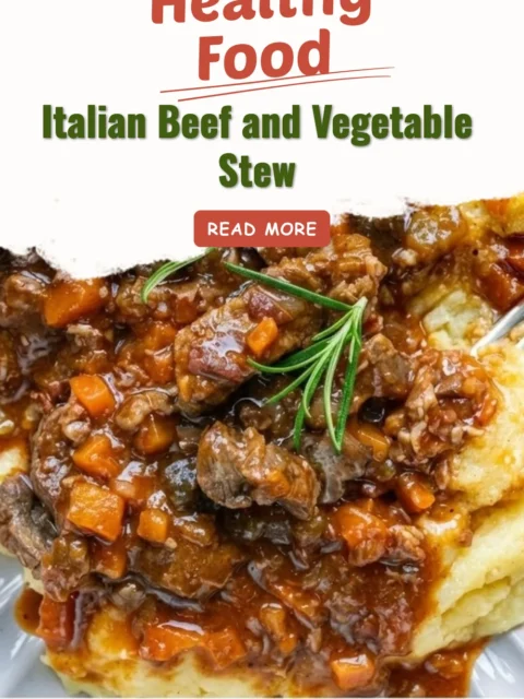 Bowl of Italian Beef and Vegetable Stew garnished with fresh herbs