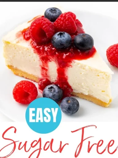 Delicious sugar-free Keto Cheesecake slice topped with fresh berries