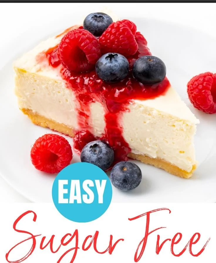 Delicious sugar-free Keto Cheesecake slice topped with fresh berries