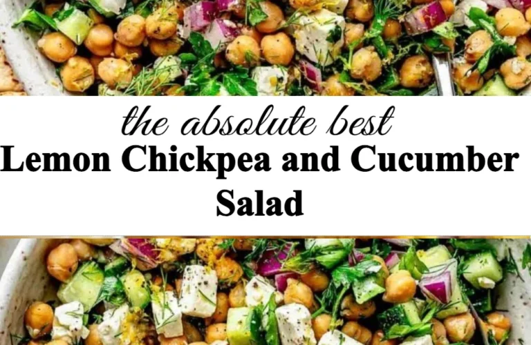 Lemon chickpea and cucumber salad in a bowl with fresh herbs