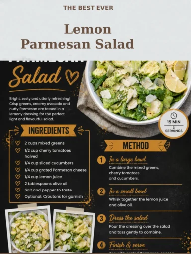 Delicious Lemon Parmesan Salad with fresh greens and grated Parmesan cheese