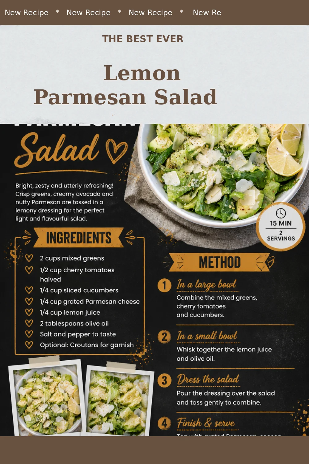 Delicious Lemon Parmesan Salad with fresh greens and grated Parmesan cheese