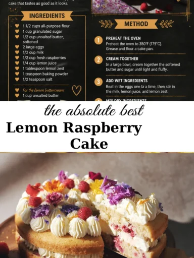 Slice of Lemon Raspberry Cake with fresh raspberries and lemon zest