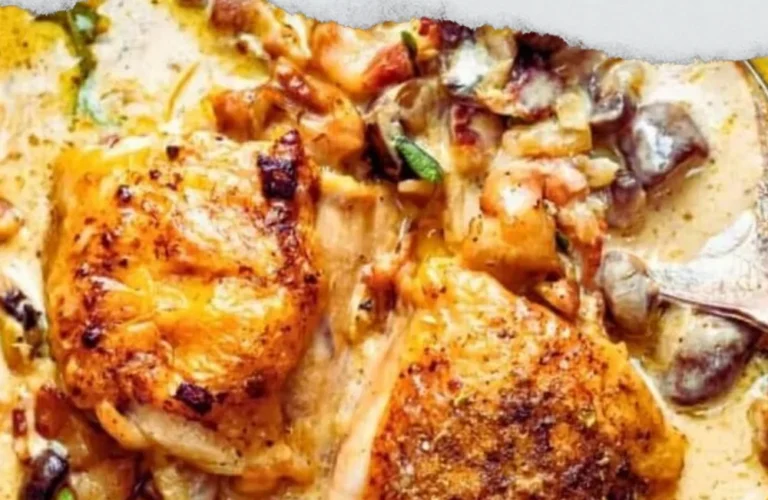 Mary Berry's delicious chicken casserole served in a rustic dish.