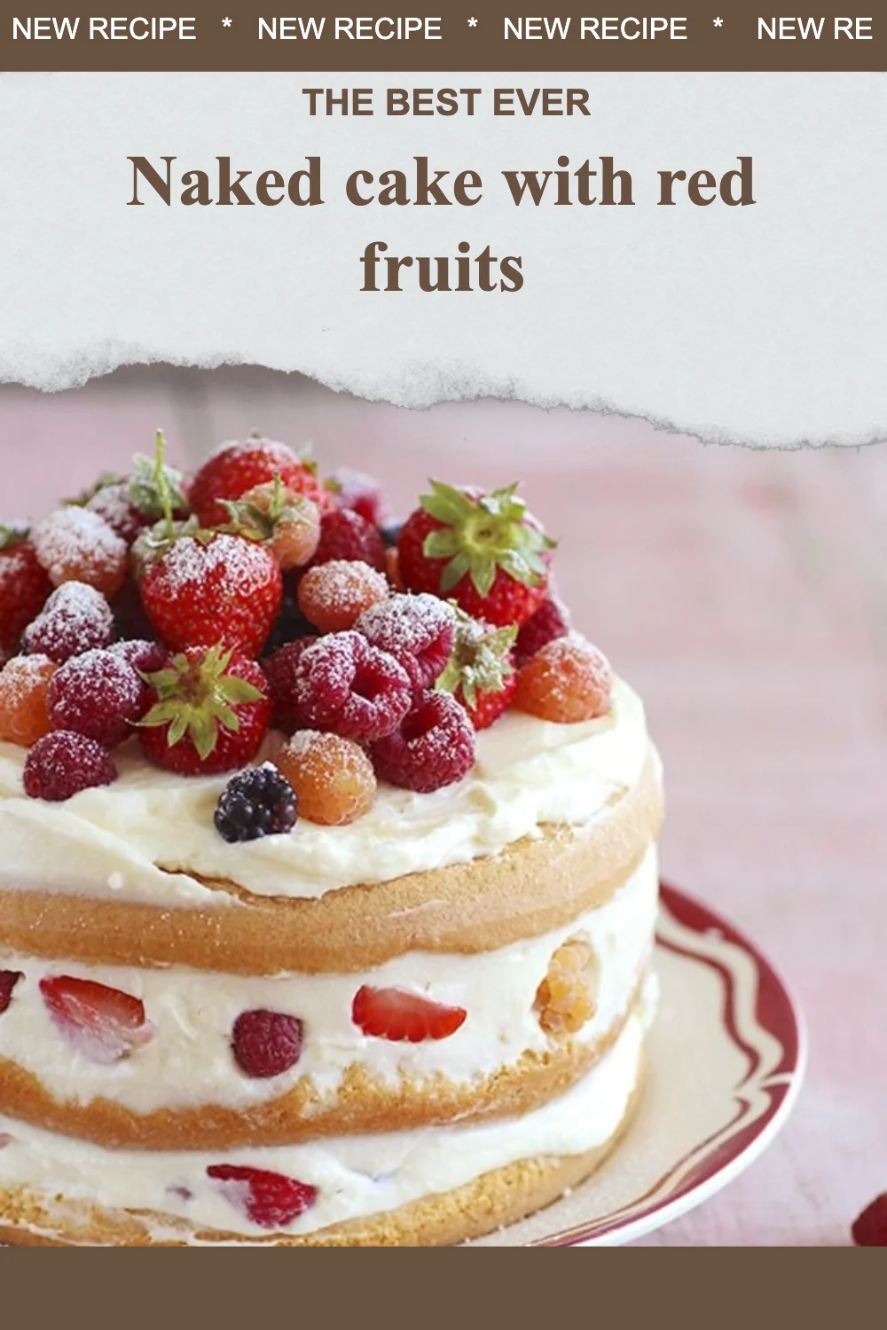 Naked cake topped with fresh red fruits for a delightful dessert