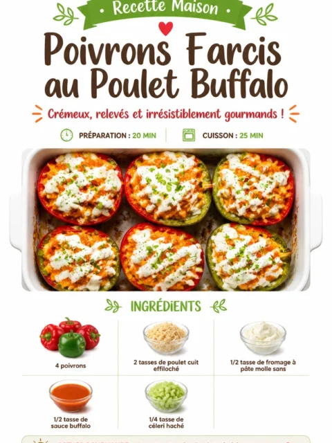 Poivrons farcis au poulet Buffalo, un plat délicieux et épicé.