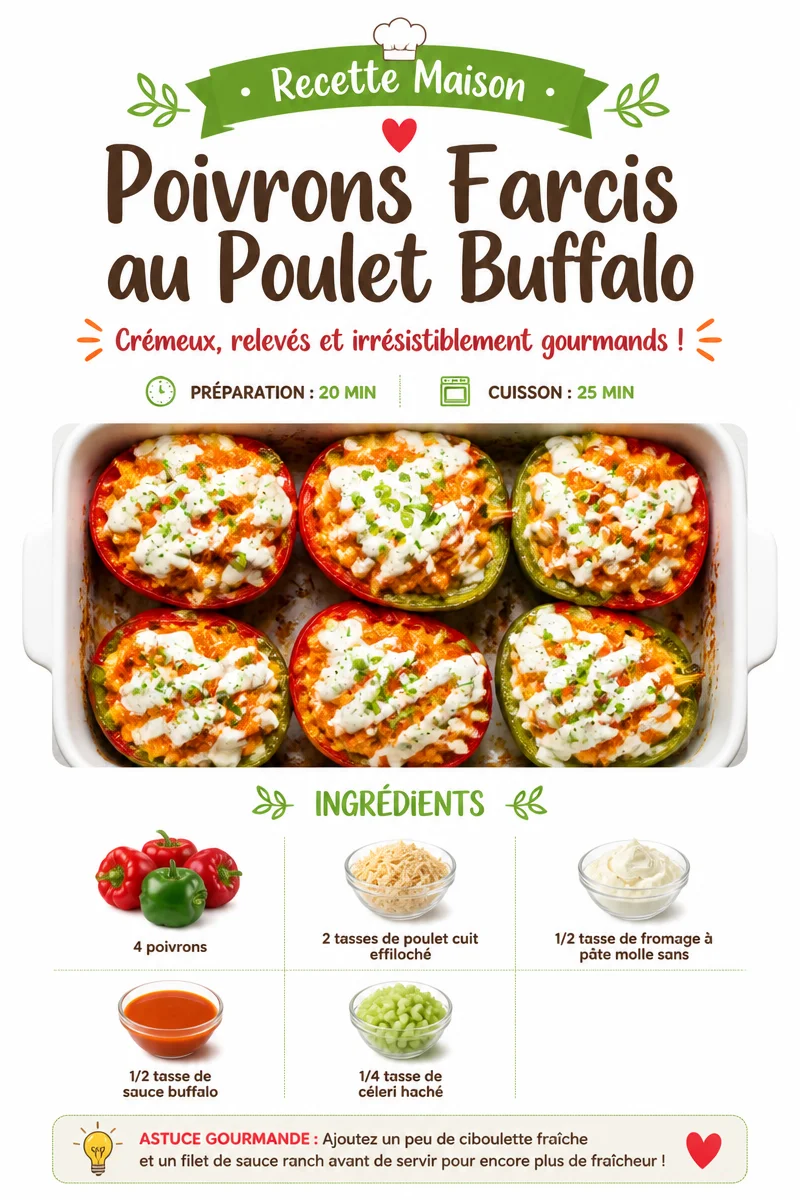 Poivrons farcis au poulet Buffalo, un plat délicieux et épicé.