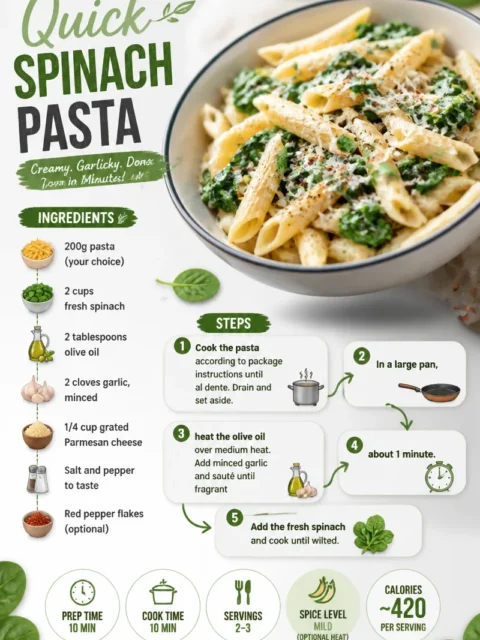 Bowl of quick spinach pasta topped with parmesan cheese