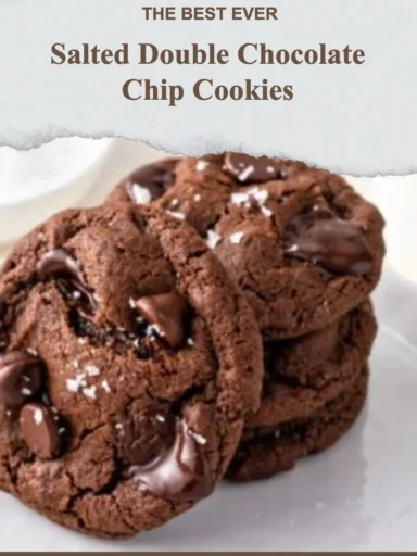 Delicious salted double chocolate chip cookies with melted chocolate and sea salt