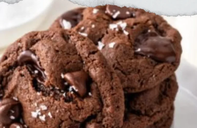Delicious salted double chocolate chip cookies with melted chocolate and sea salt