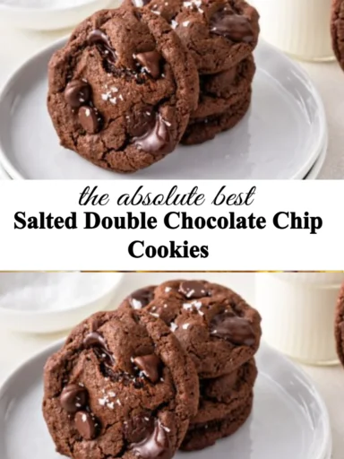 Salted double chocolate chip cookies with gooey chocolate chunks and sea salt