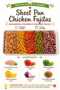 Sheet pan chicken fajitas with colorful peppers and onions ready to serve.