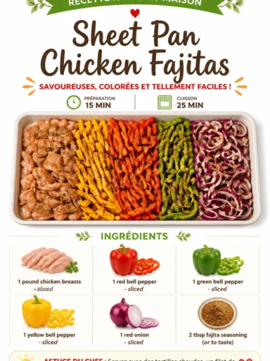 Sheet pan chicken fajitas with colorful peppers and onions ready to serve.