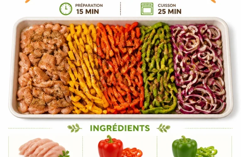 Sheet pan chicken fajitas with colorful peppers and onions ready to serve.