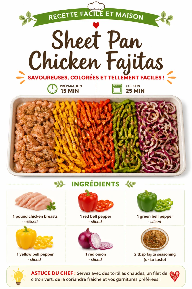 Sheet pan chicken fajitas with colorful peppers and onions ready to serve.