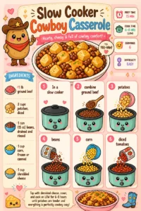 Delicious Slow Cooker Cowboy Casserole served in a bowl with toppings.