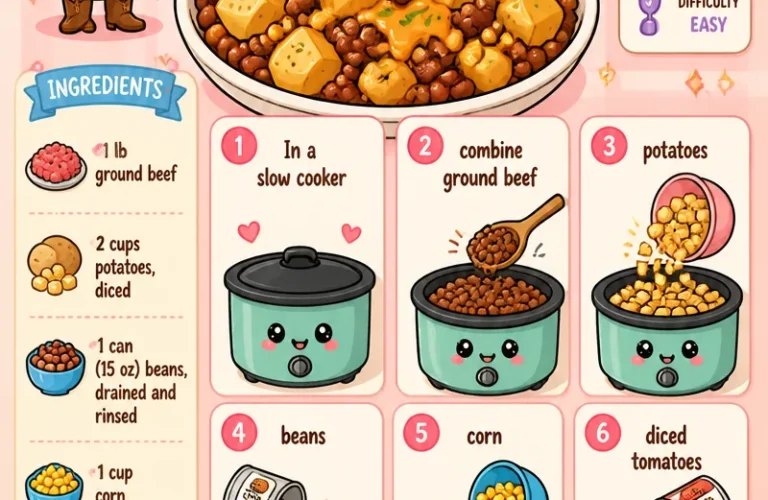 Delicious Slow Cooker Cowboy Casserole served in a bowl with toppings.