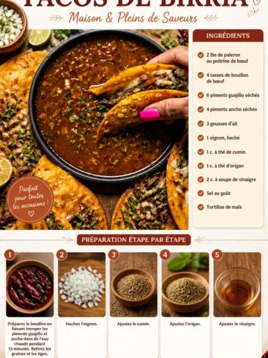 Tacos de Birria avec viande tendre et garnitures savoureuses