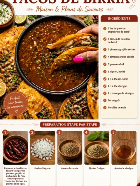 Tacos de Birria avec viande tendre et garnitures savoureuses