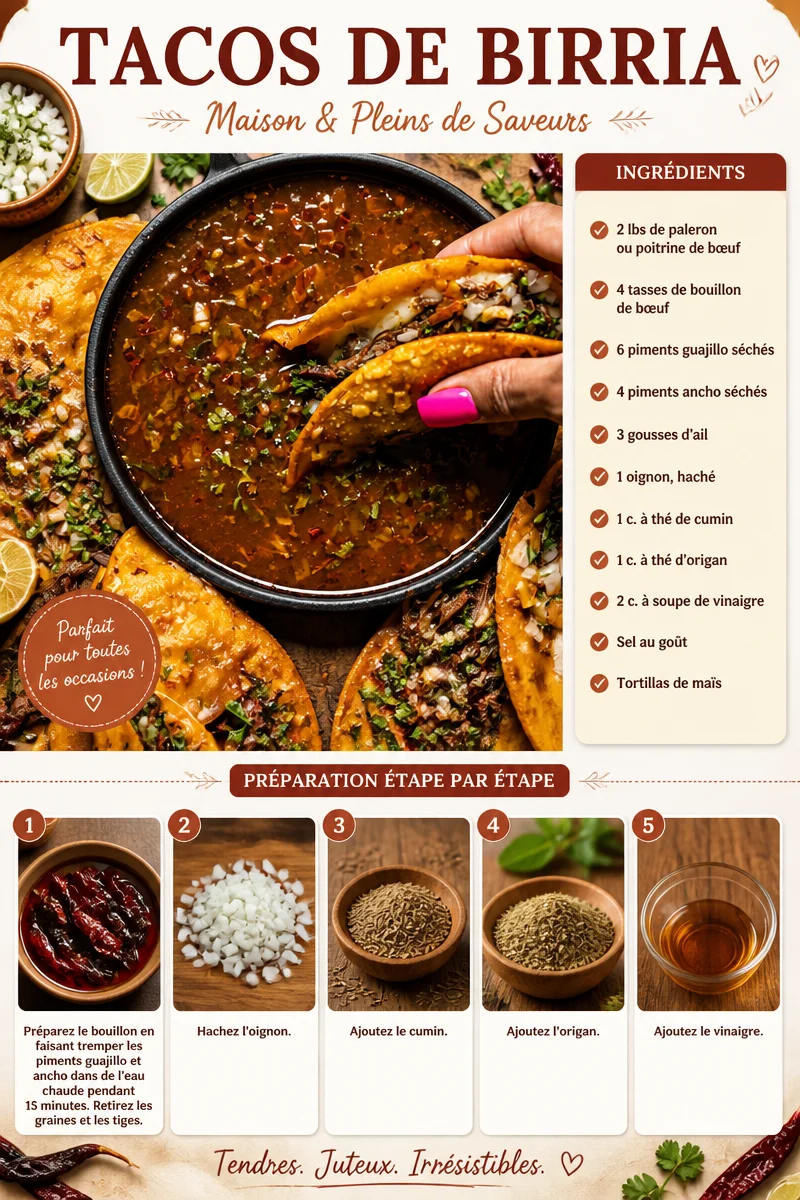 Tacos de Birria avec viande tendre et garnitures savoureuses
