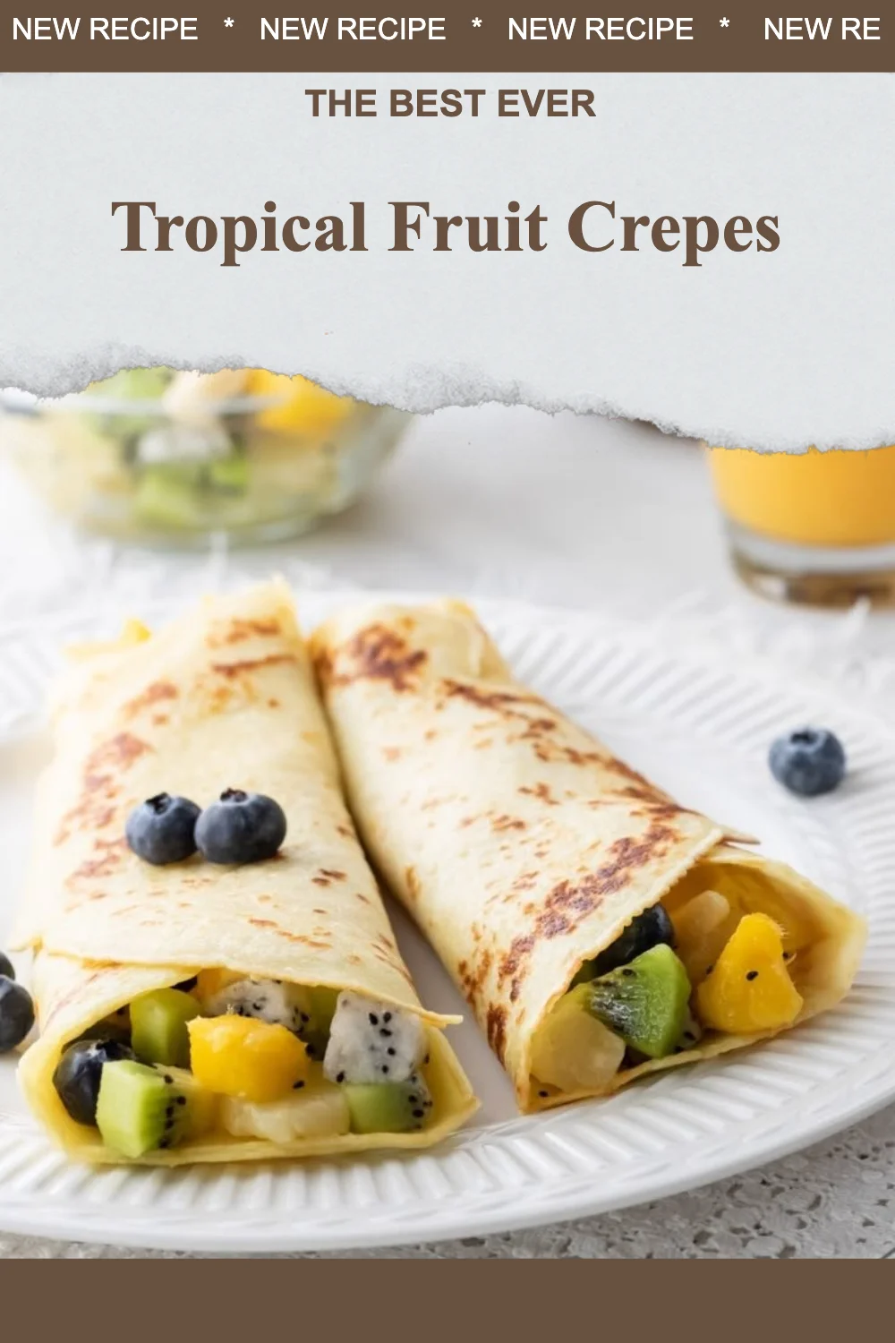 Tropical fruit crepes filled with fresh fruits and served on a plate