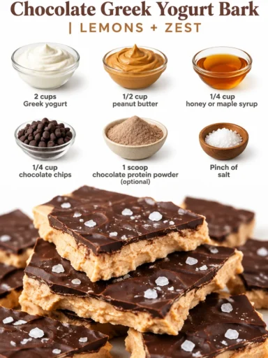 10 Minute Peanut Butter Chocolate Bark dessert with Greek yogurt and chocolate drizzle