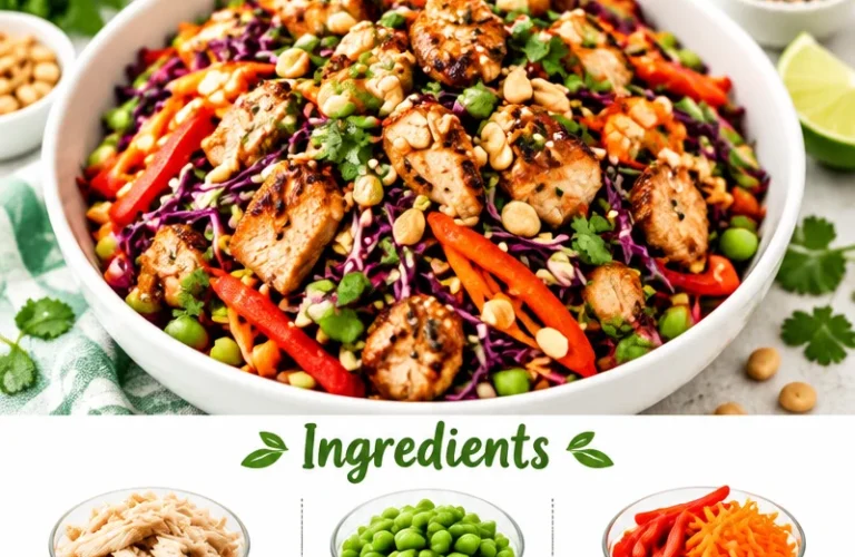 Delicious Asian Chicken Crunch Salad with fresh vegetables and crispy toppings