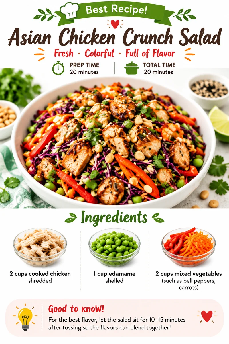 Delicious Asian Chicken Crunch Salad with fresh vegetables and crispy toppings