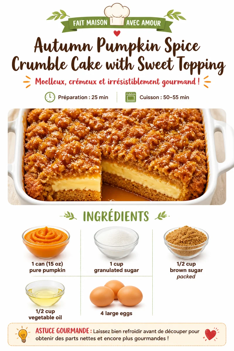 Delicious Autumn Pumpkin Spice Crumble Cake topped with sweet crumbs