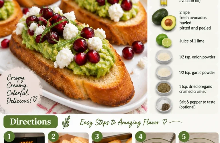 Avocado Bruschetta with pomegranate seeds and feta cheese on toasted bread