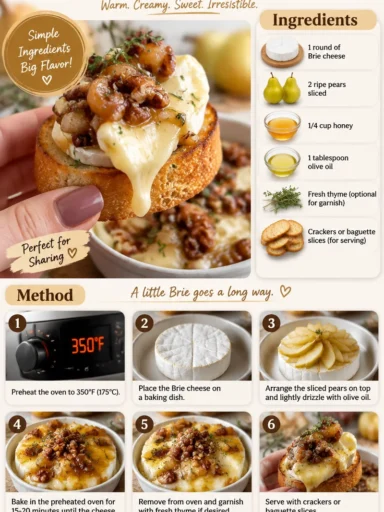 Baked Brie with Pears served on crostini for a delicious appetizer