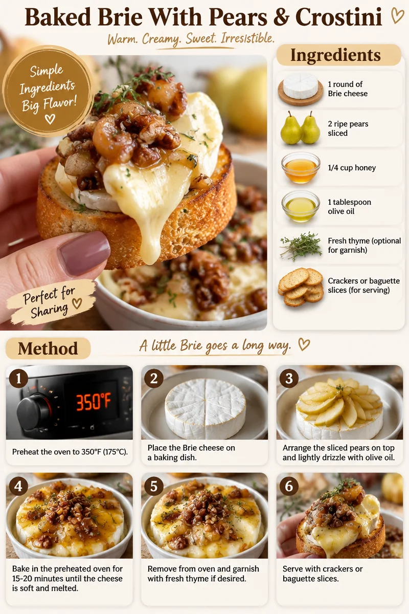 Baked Brie with Pears served on crostini for a delicious appetizer