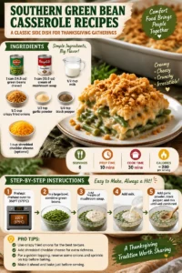 Delicious Southern green bean casserole prepared for Thanksgiving dinner