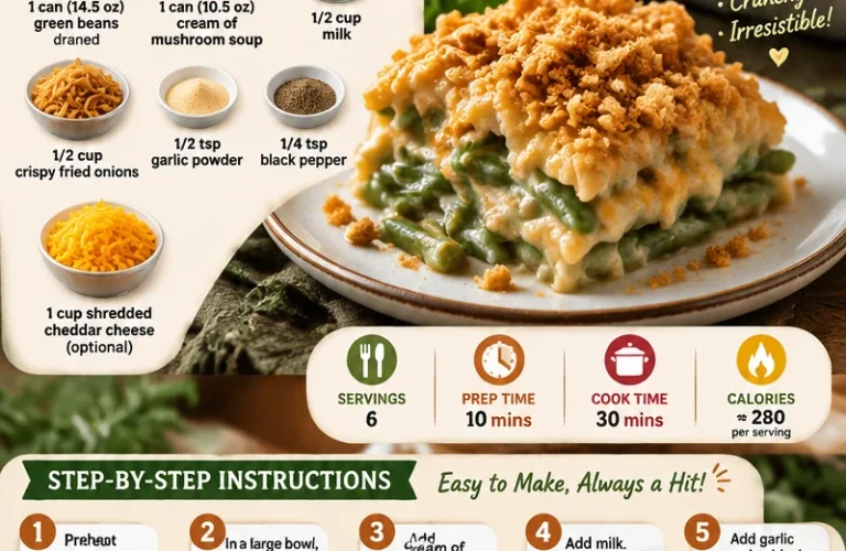 Delicious Southern green bean casserole prepared for Thanksgiving dinner