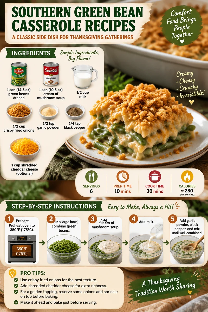 Delicious Southern green bean casserole prepared for Thanksgiving dinner