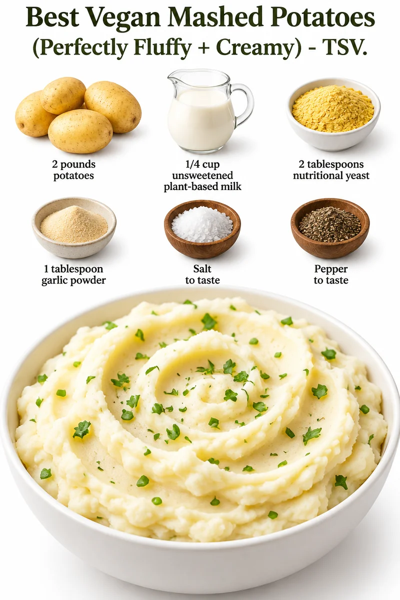 Fluffy and creamy vegan mashed potatoes served in a bowl
