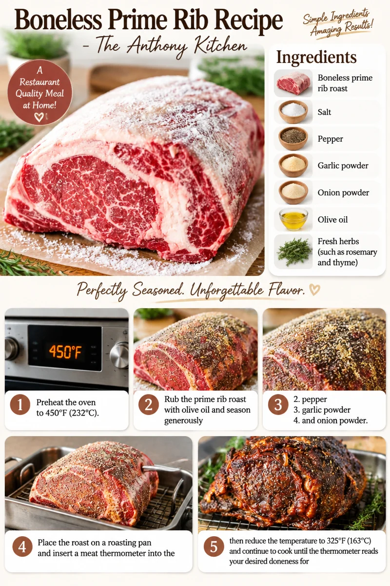 Juicy boneless prime rib cooked to perfection, ready to serve.