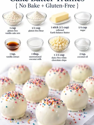 Gluten-free no-bake cake batter truffles on a decorative plate