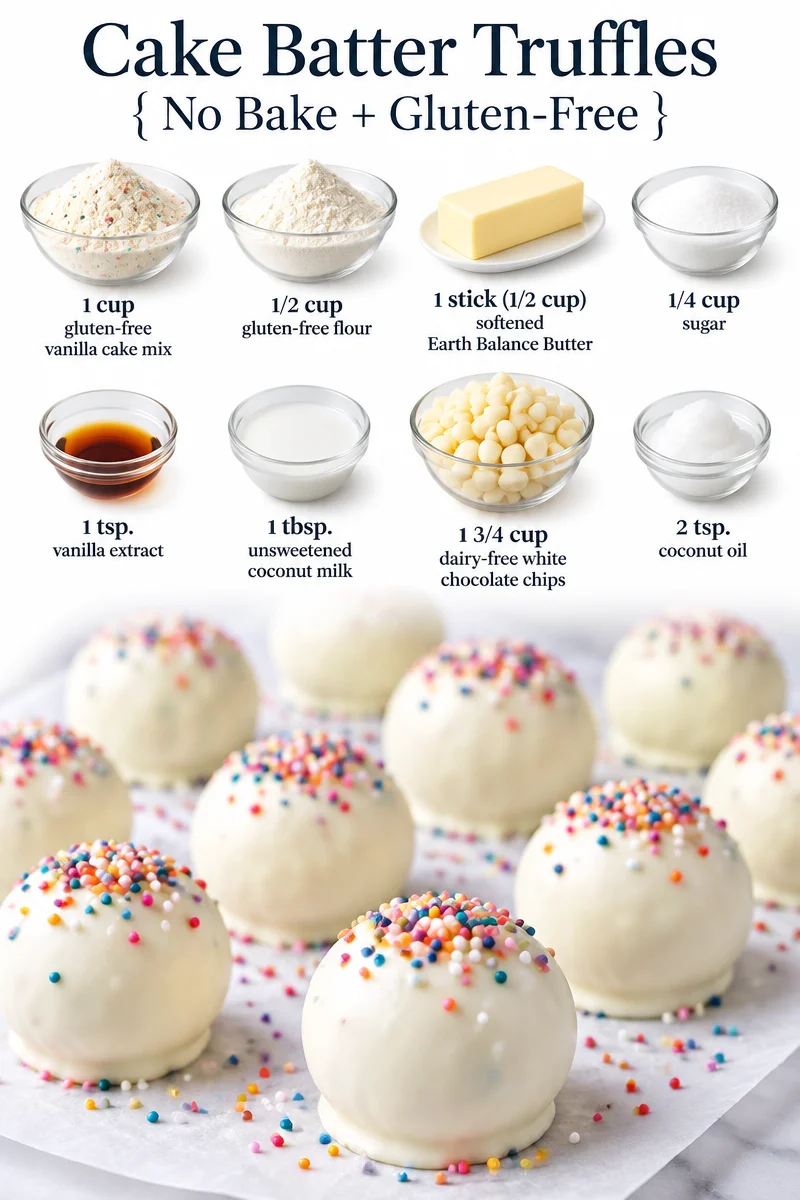 Gluten-free no-bake cake batter truffles on a decorative plate