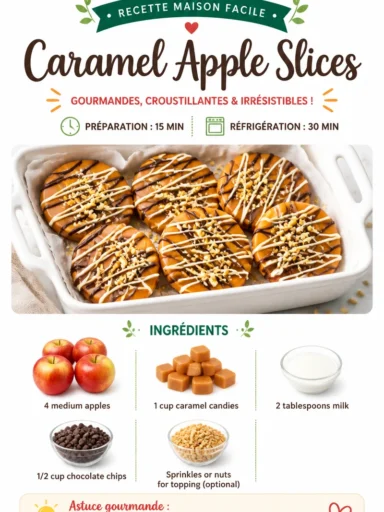 Delicious caramel apple slices drizzled with caramel sauce on a platter