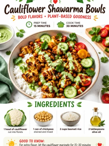 Healthy Cauliflower Shawarma Bowl with fresh vegetables and flavorful spices