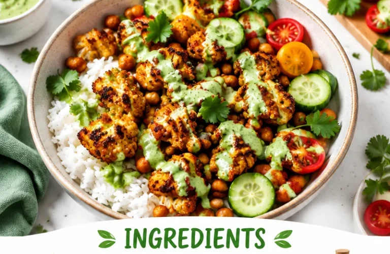 Healthy Cauliflower Shawarma Bowl with fresh vegetables and flavorful spices