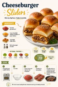 Plate of delicious cheeseburger sliders served with toppings